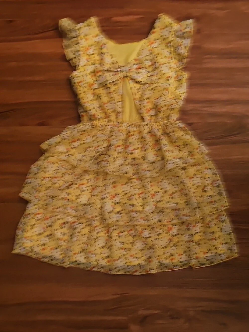 Lily Rose Yellow Floral Tiered Dress with Ruffles